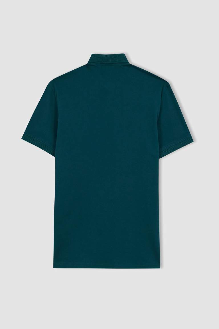 Slim Fit Polo Neck Short Sleeve Cotton T-Shirt