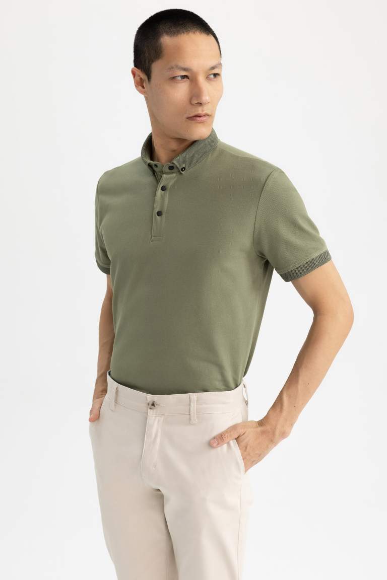 Slim Fit Polo Neck Short Sleeve Cotton T-Shirt