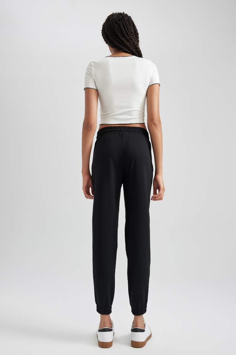 Standart Fit Basic Düz Beli Paçası Lastikli Cepli Siyah JoggerEşofman Altı