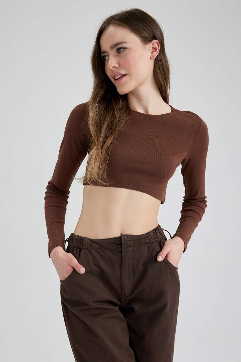 Coool Fitted Long Sleeve Short Front Crop Top