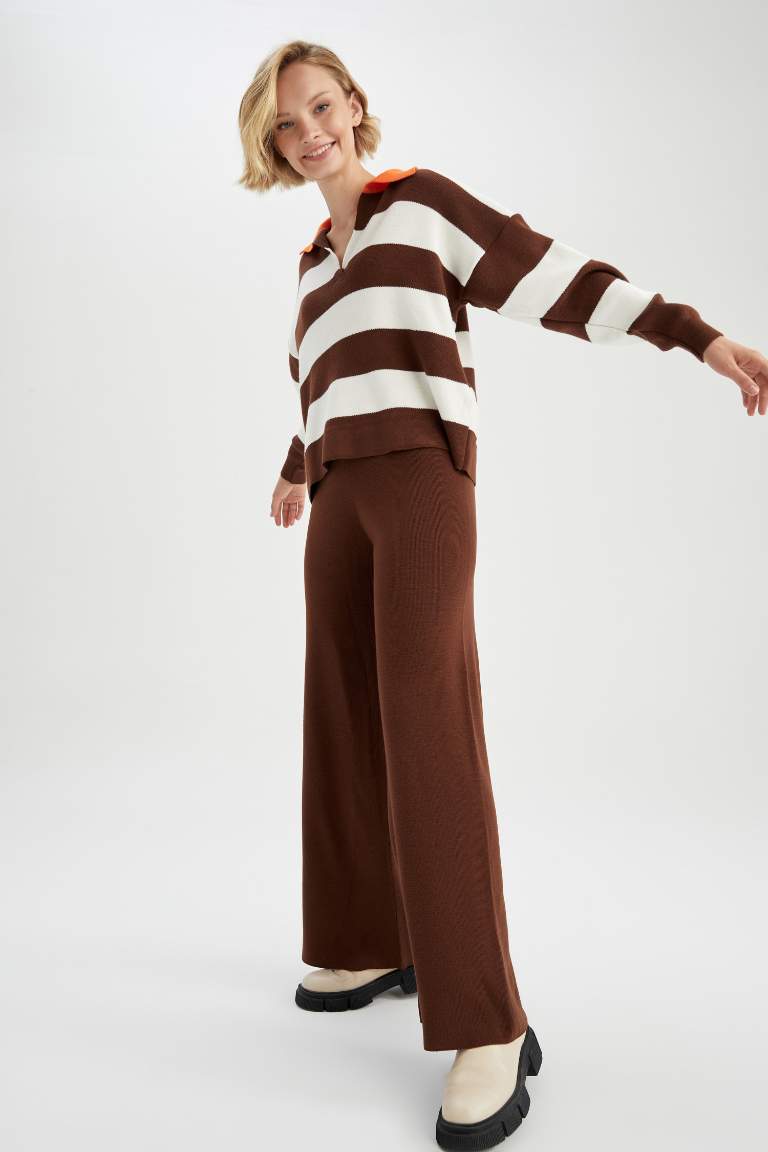 Wide Leg Yüksek Bel Triko Pantolon