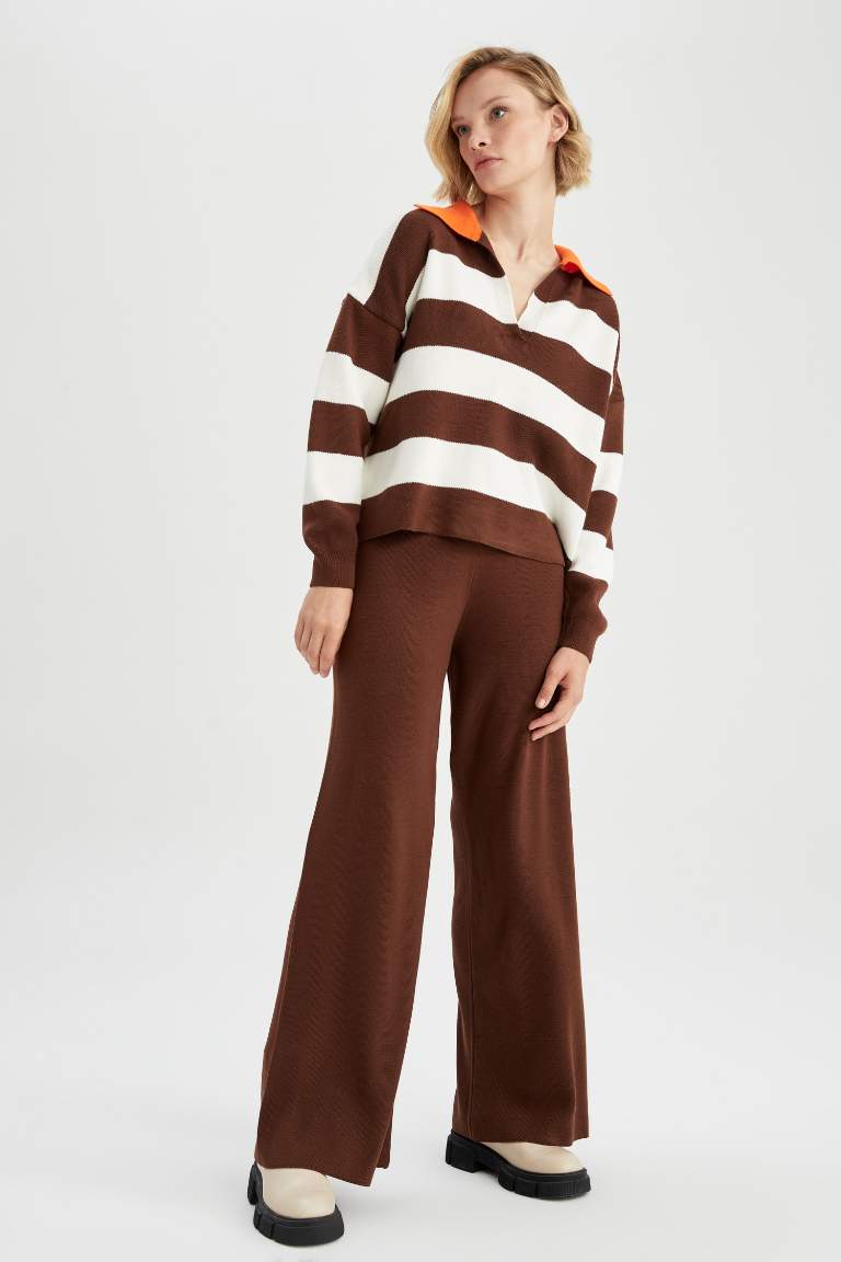 Wide Leg Yüksek Bel Triko Pantolon