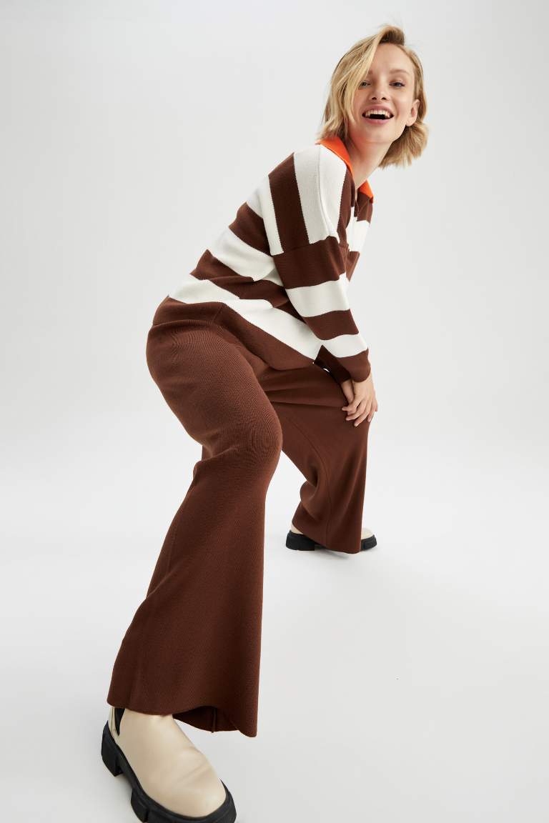 Wide Leg Yüksek Bel Triko Pantolon