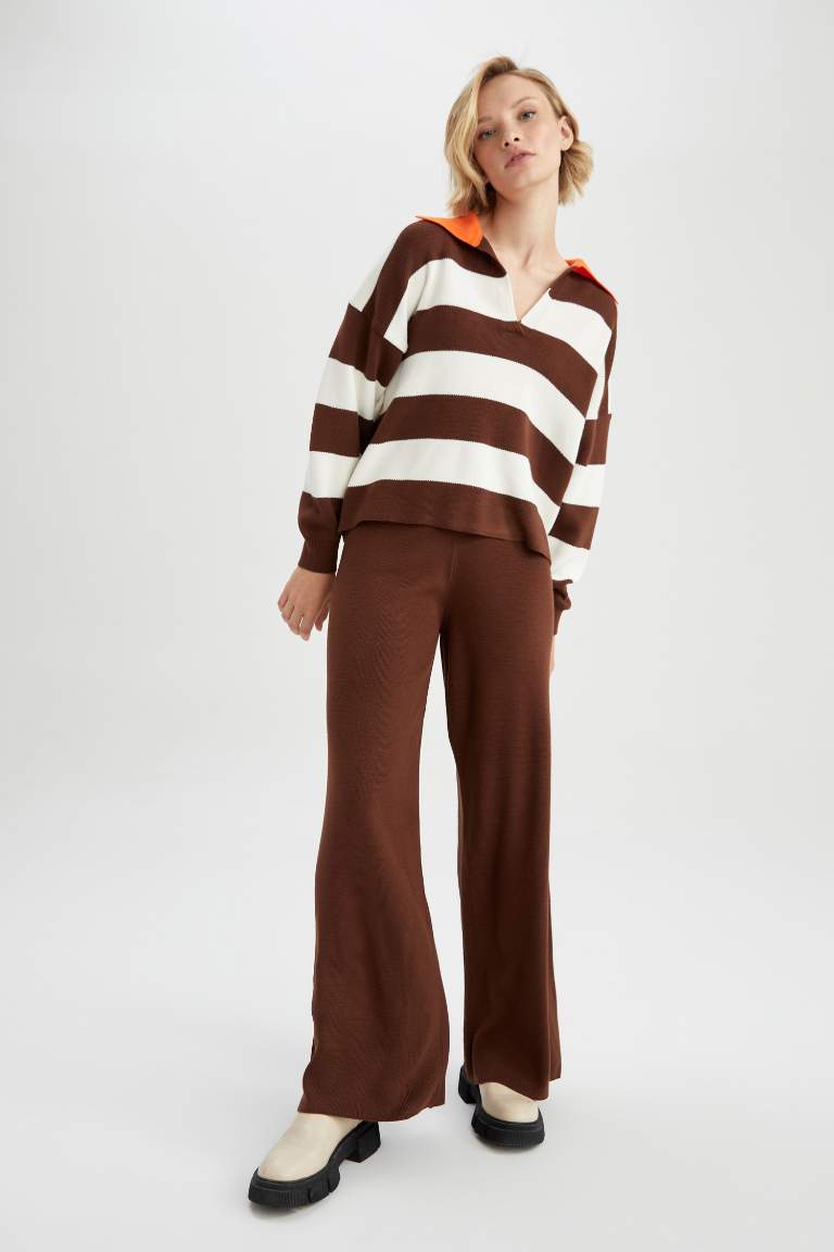 Wide Leg Yüksek Bel Triko Pantolon