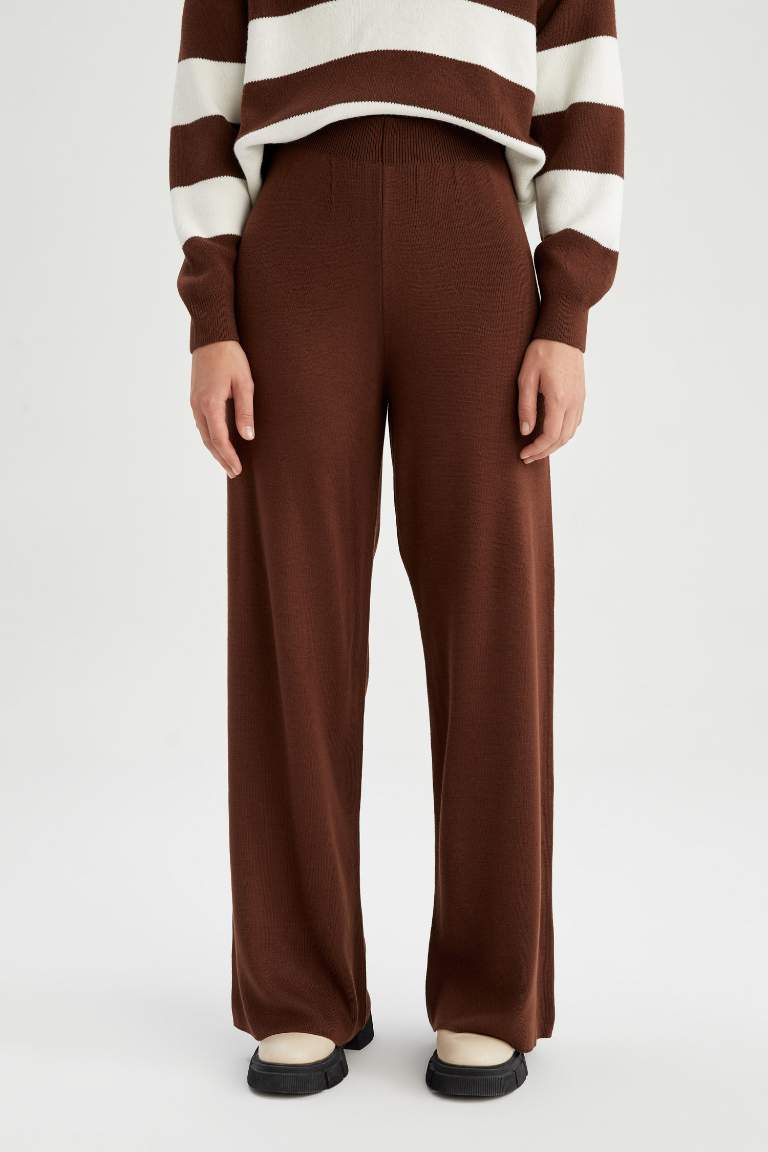 Wide Leg Yüksek Bel Triko Pantolon