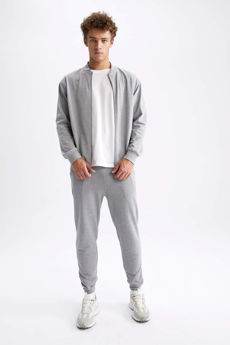 Grey MAN Slim Fit Rib Hem With Pockets Pique Sweatpants 2701198 | DeFacto