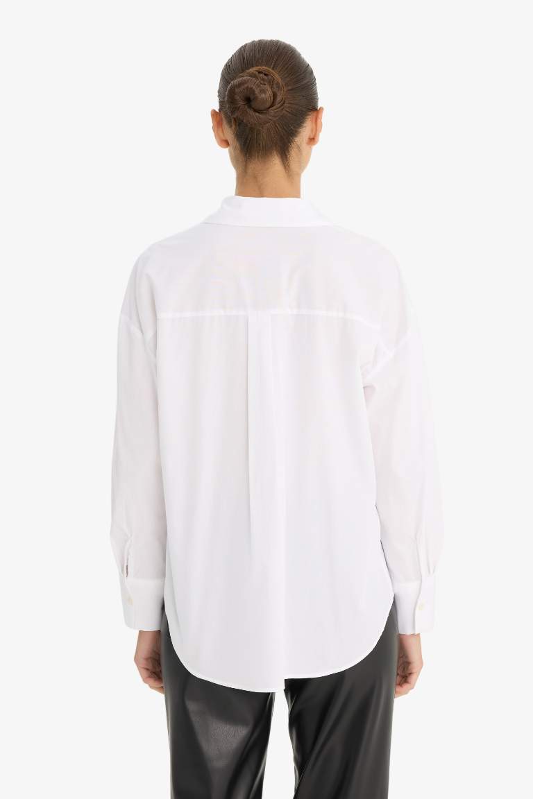 Oversize Geniş Kalıp Gömlek Yaka Poplin Uzun Kollu Gömlek