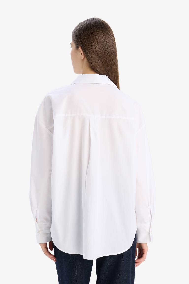 Oversize Fit Shirt Collar Poplin Long Sleeve Shirt