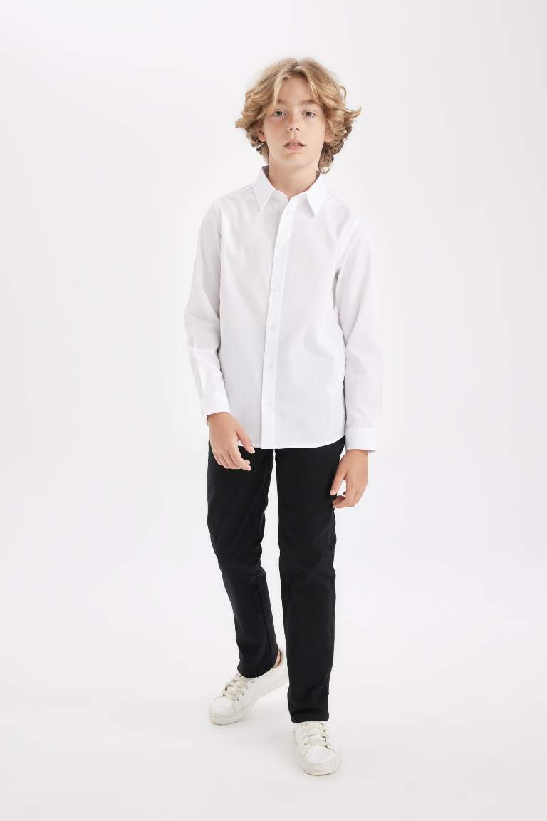 Boy Black Straight Leg Gabardine School Pants