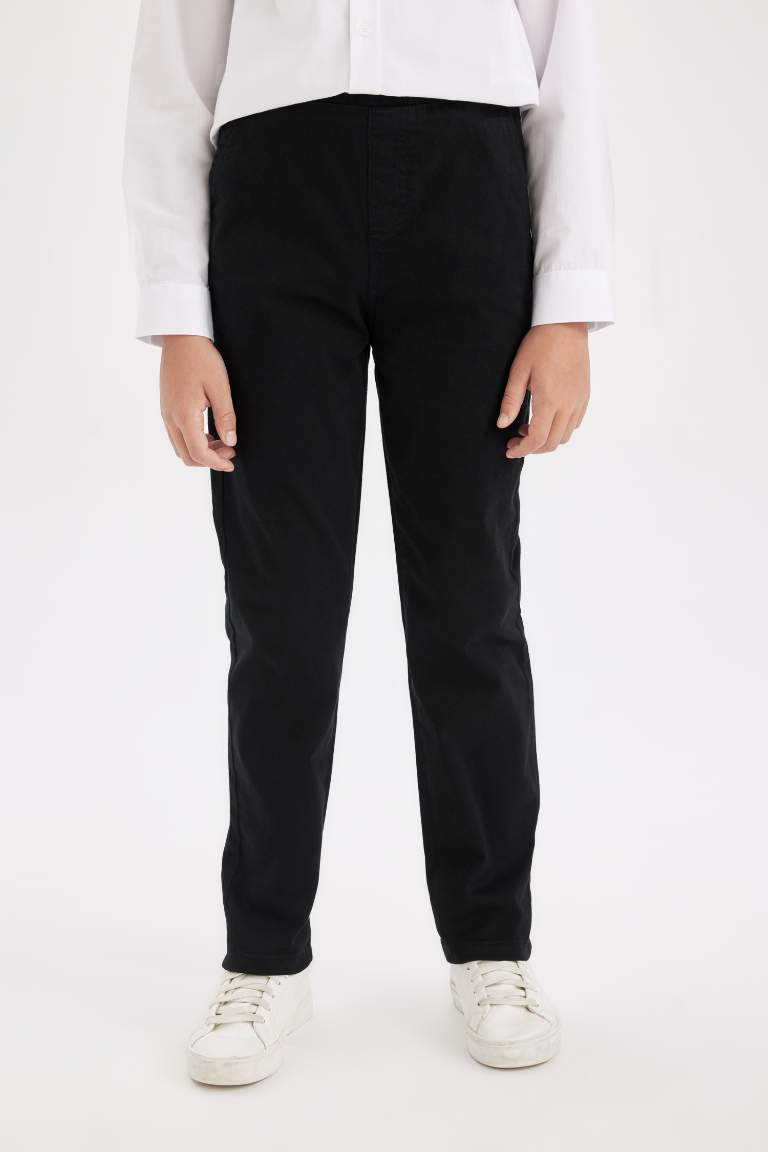 Boy Black Straight Leg Gabardine School Pants