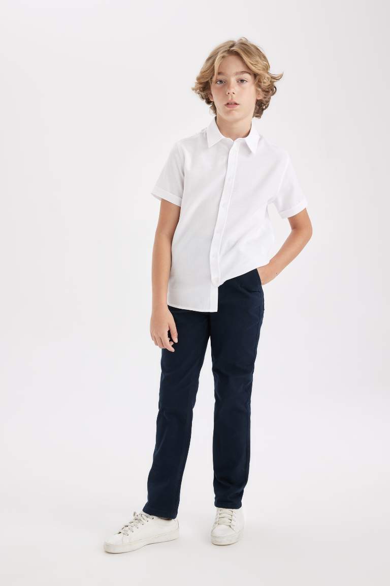 Pantalon en Gabardine Bleu marine Droit à taille élastique avec poches pour Garçon