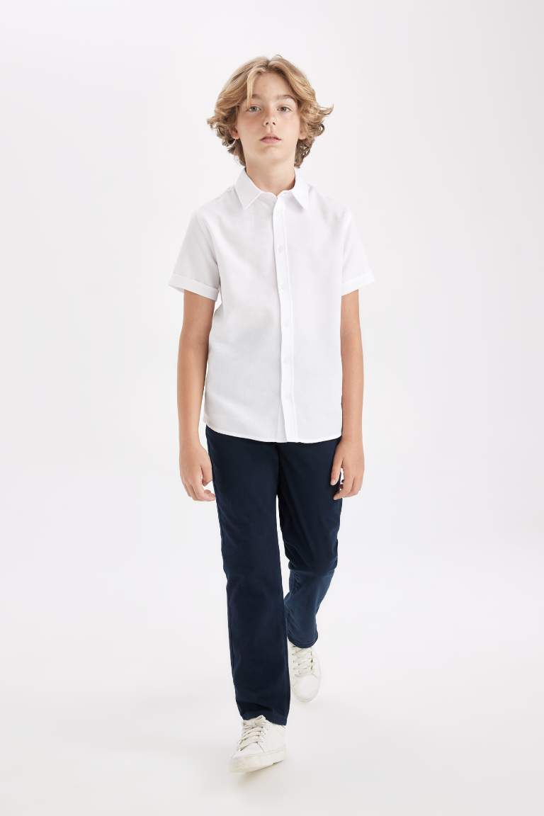 Boy Navy Straight Leg Gabardine School Pants