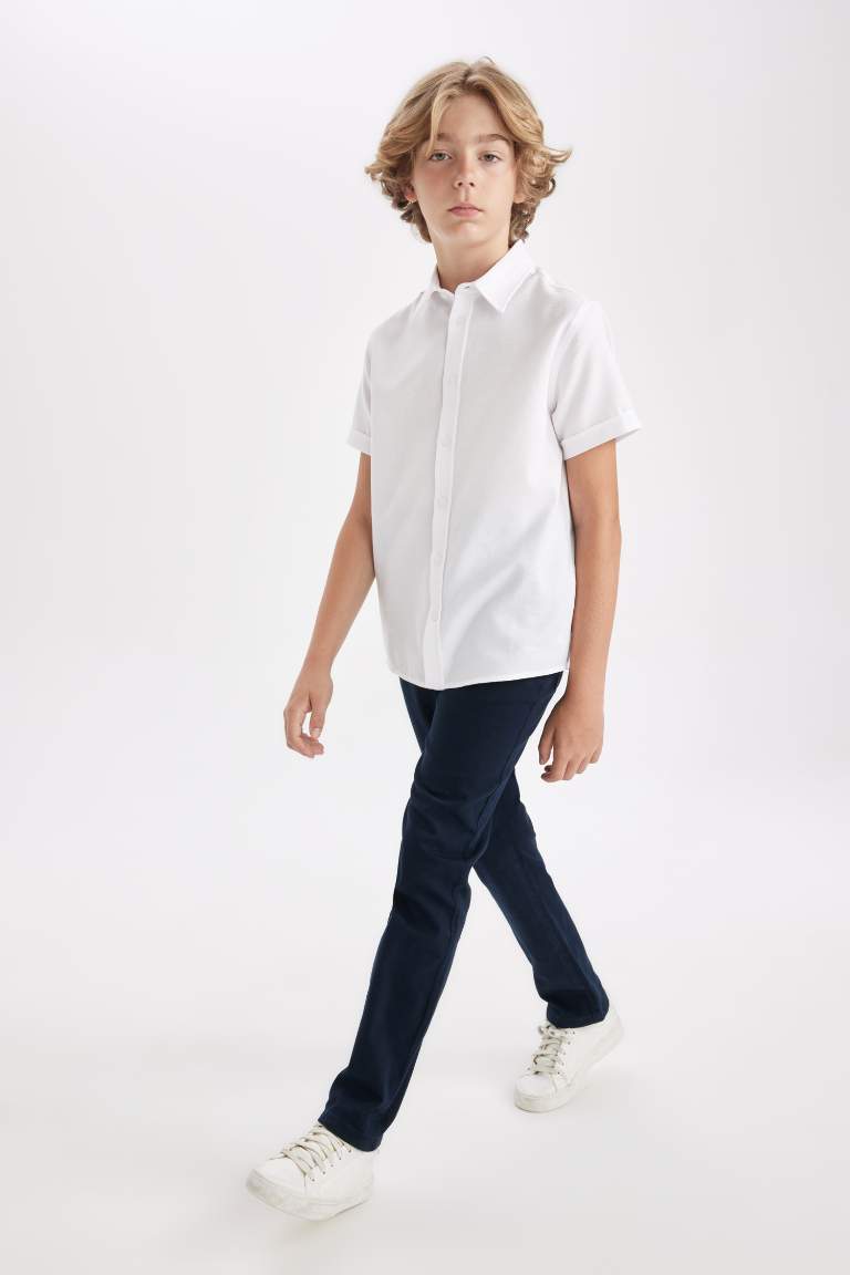 Boy Navy Straight Leg Gabardine School Pants