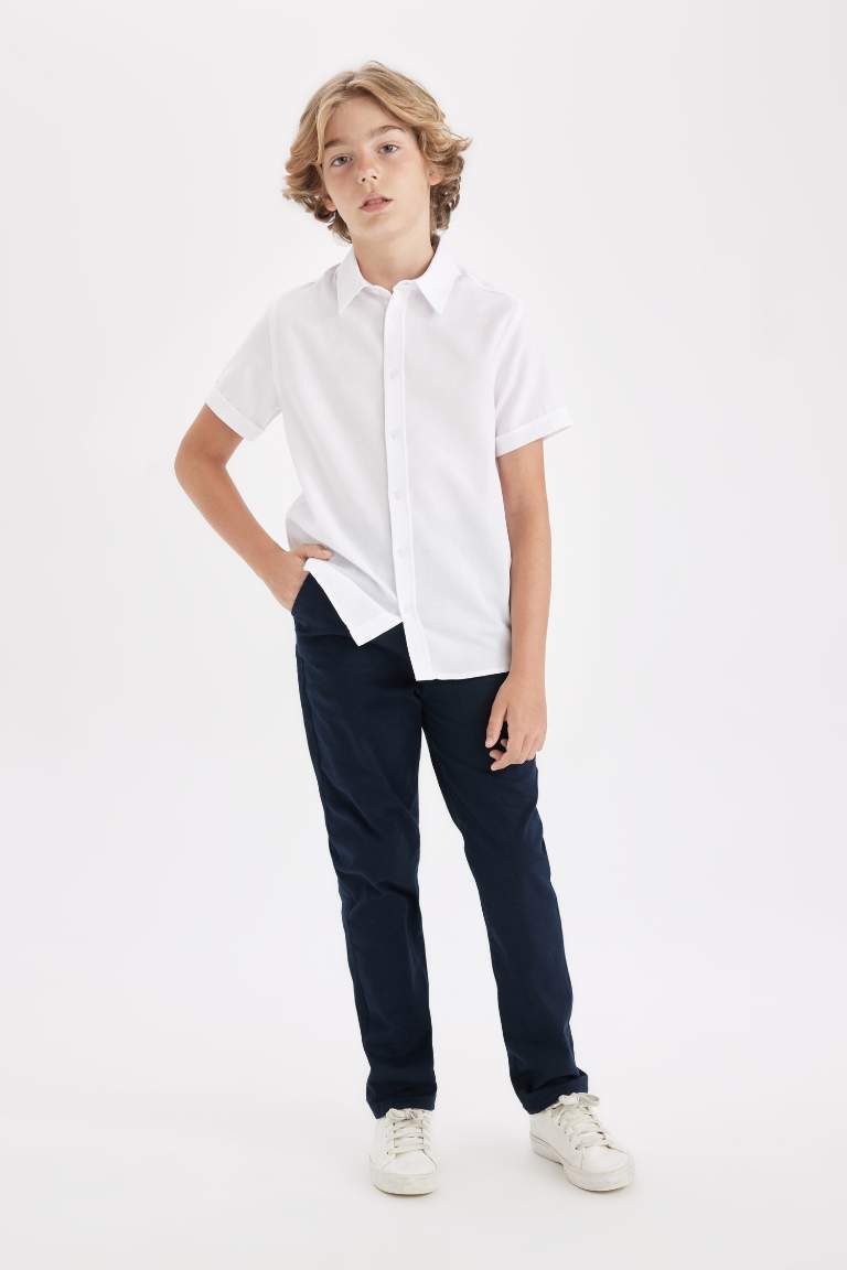 Boy Navy Straight Leg Gabardine School Pants