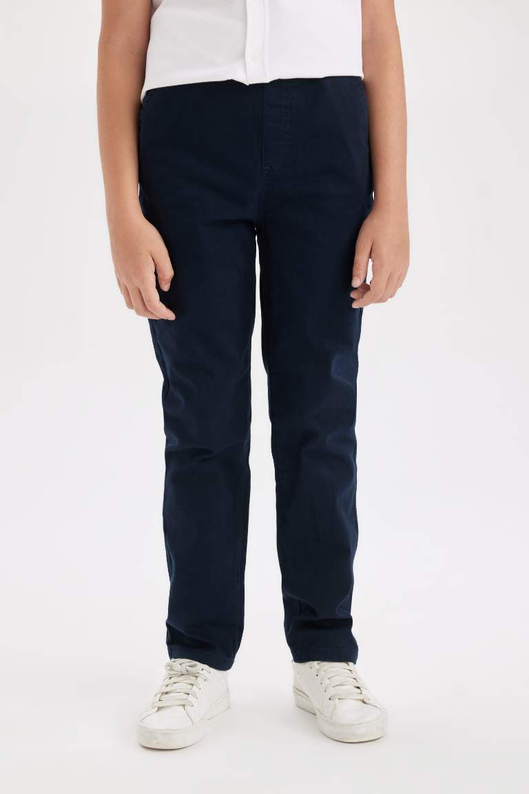 Pantalon en Gabardine Bleu marine Droit à taille élastique avec poches pour Garçon