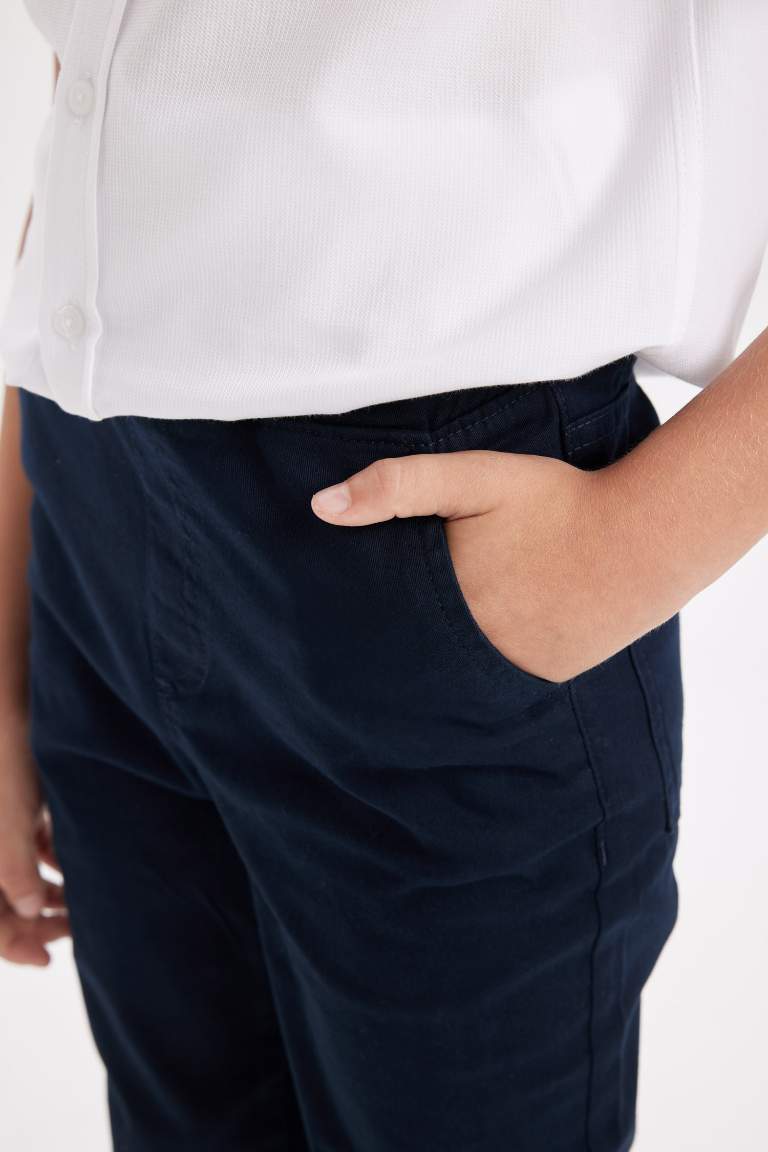 Pantalon en Gabardine Bleu marine Droit à taille élastique avec poches pour Garçon