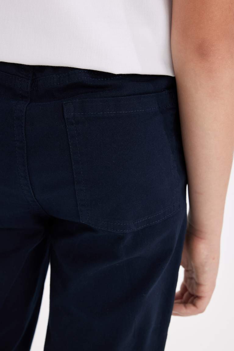 Pantalon en Gabardine Bleu marine Droit à taille élastique avec poches pour Garçon