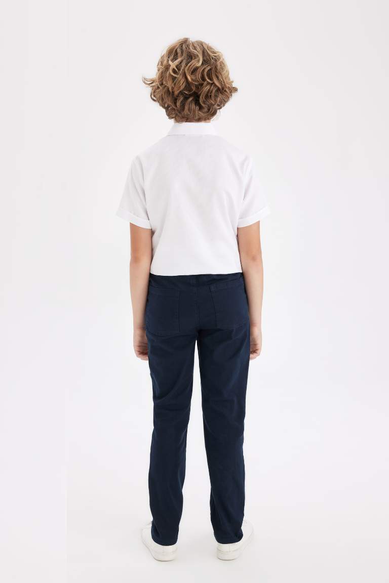 Boy Navy Straight Leg Gabardine School Pants