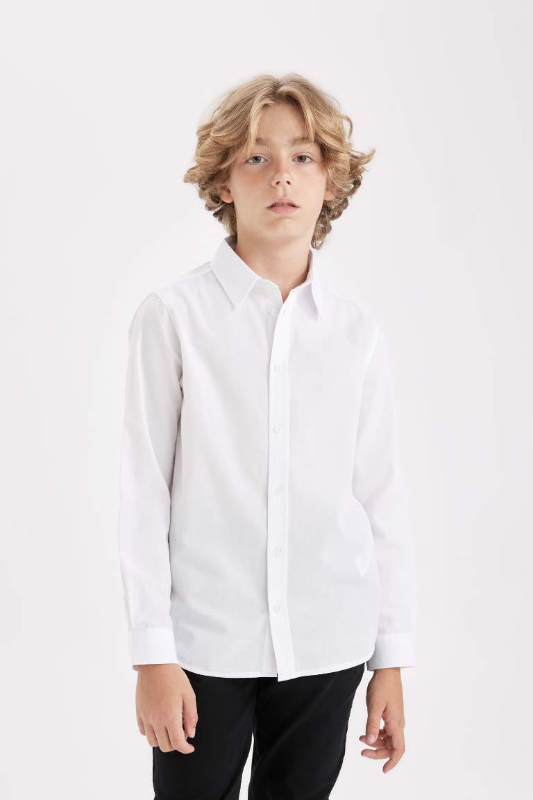 Boy Polo Collar Poplin White School Shirt