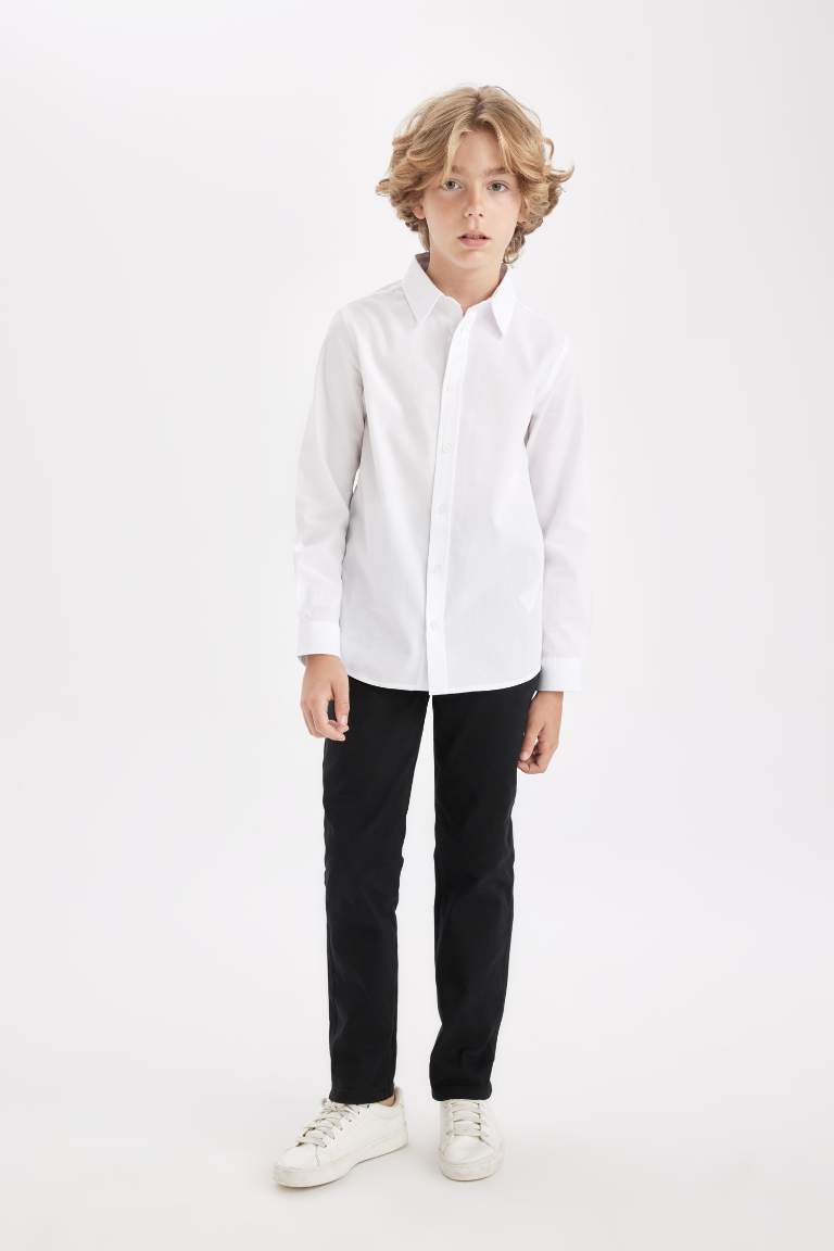 Boy Polo Collar Poplin White School Shirt