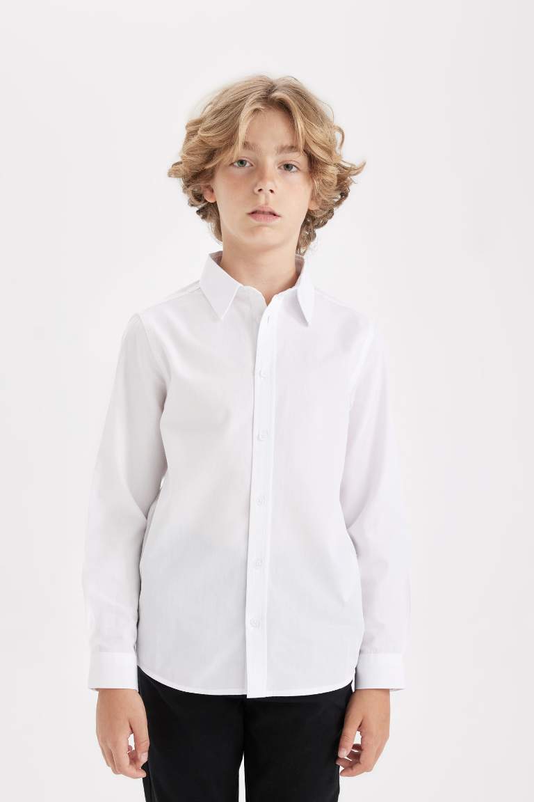 Boy Polo Collar Poplin White School Shirt