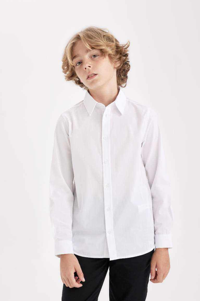 Boy Polo Collar Poplin White School Shirt