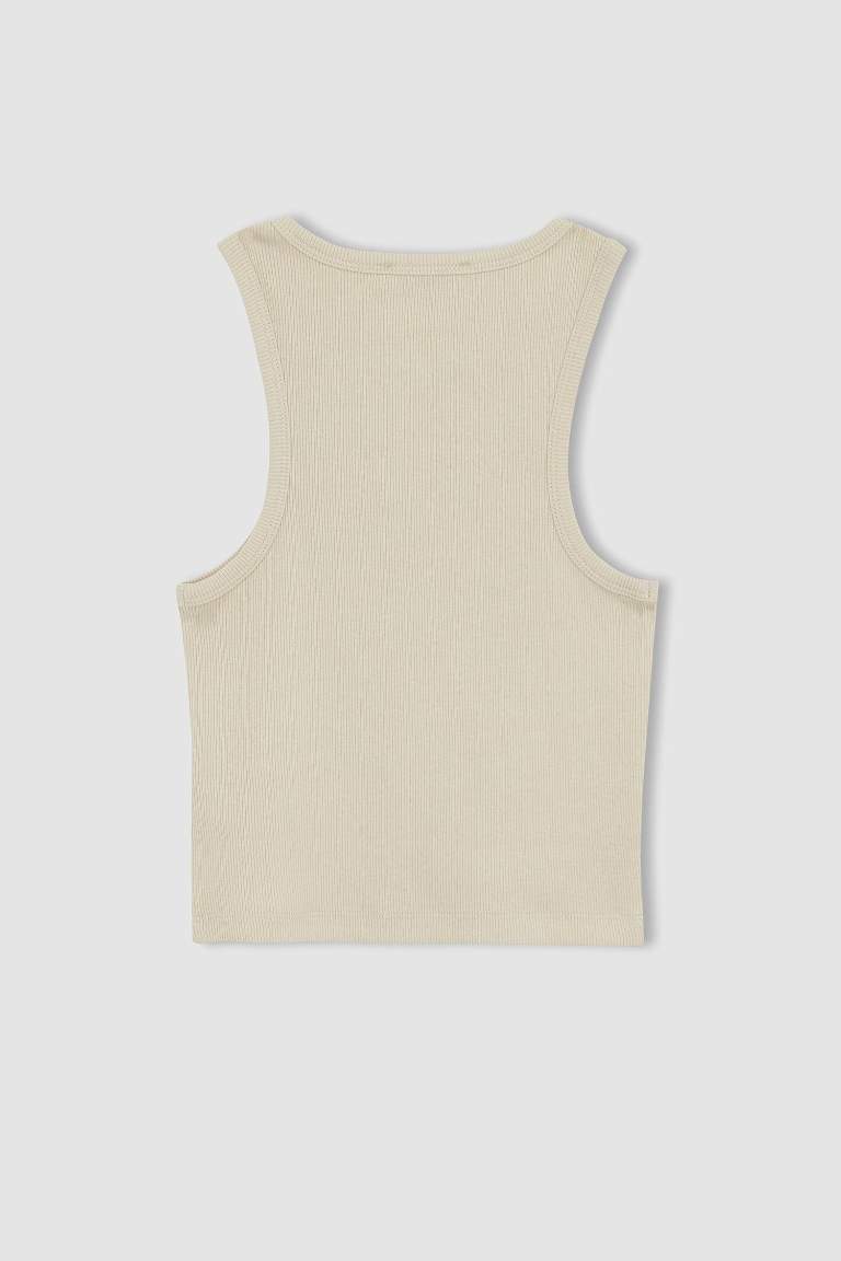 Fitted Halter Collar Ribbed Camisole Singlet