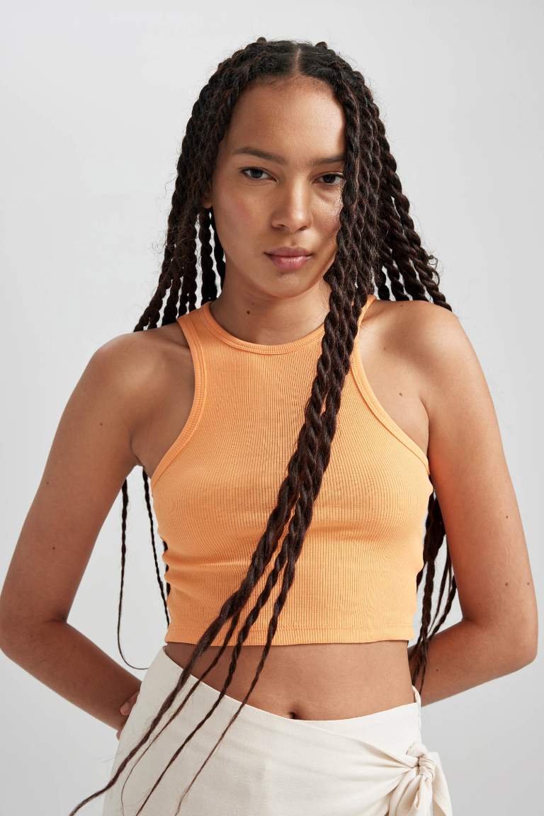 Fitted Halter Collar Ribbed Camisole Crop Top