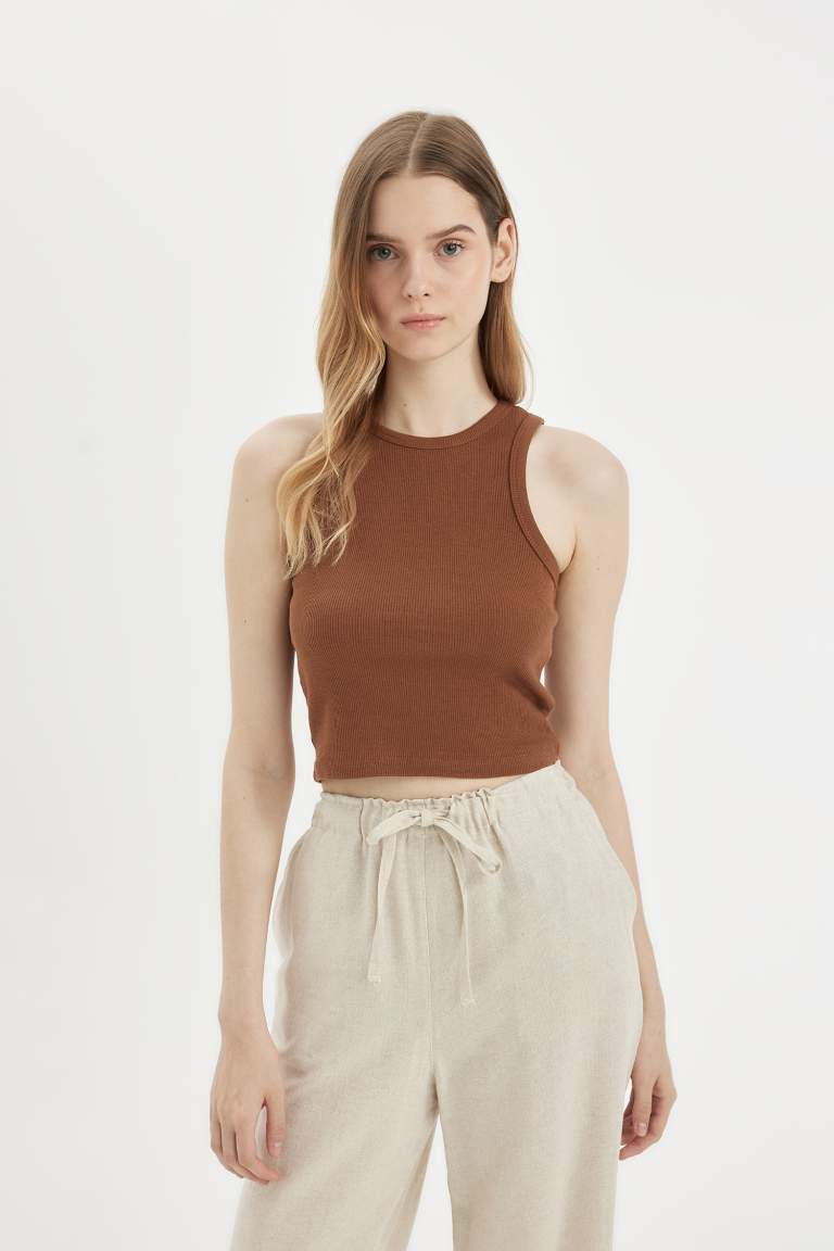 Fitted Halter Neck Ribbed Camisole Crop Top