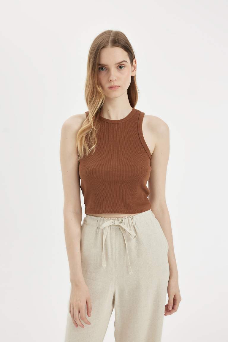 Fitted Halter Neck Ribbed Camisole Crop Top