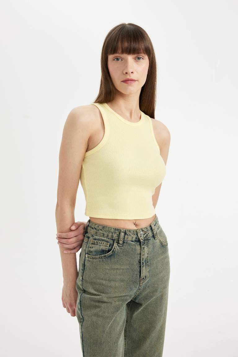 Fitted Halter Neck Ribbed Camisole Crop Top