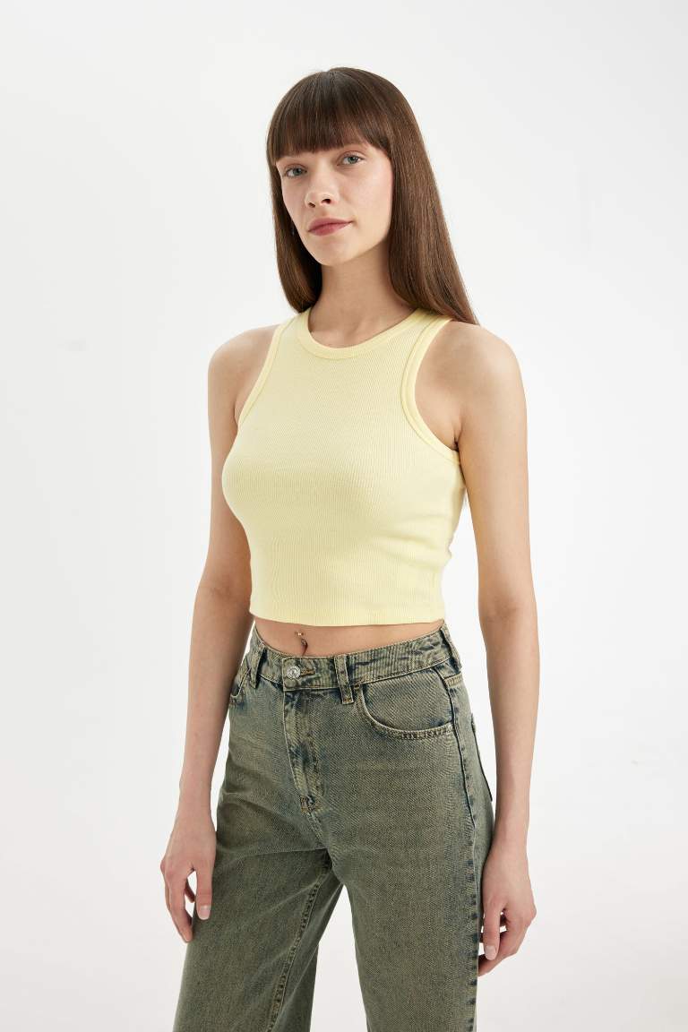 Fitted Halter Neck Ribbed Camisole Crop Top