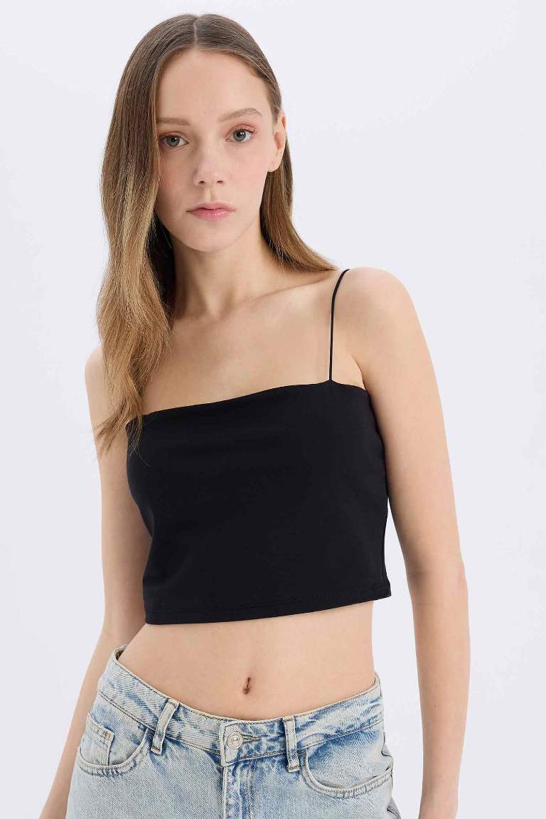 Fitted Strappy Cotton Crop Basic Tank Top