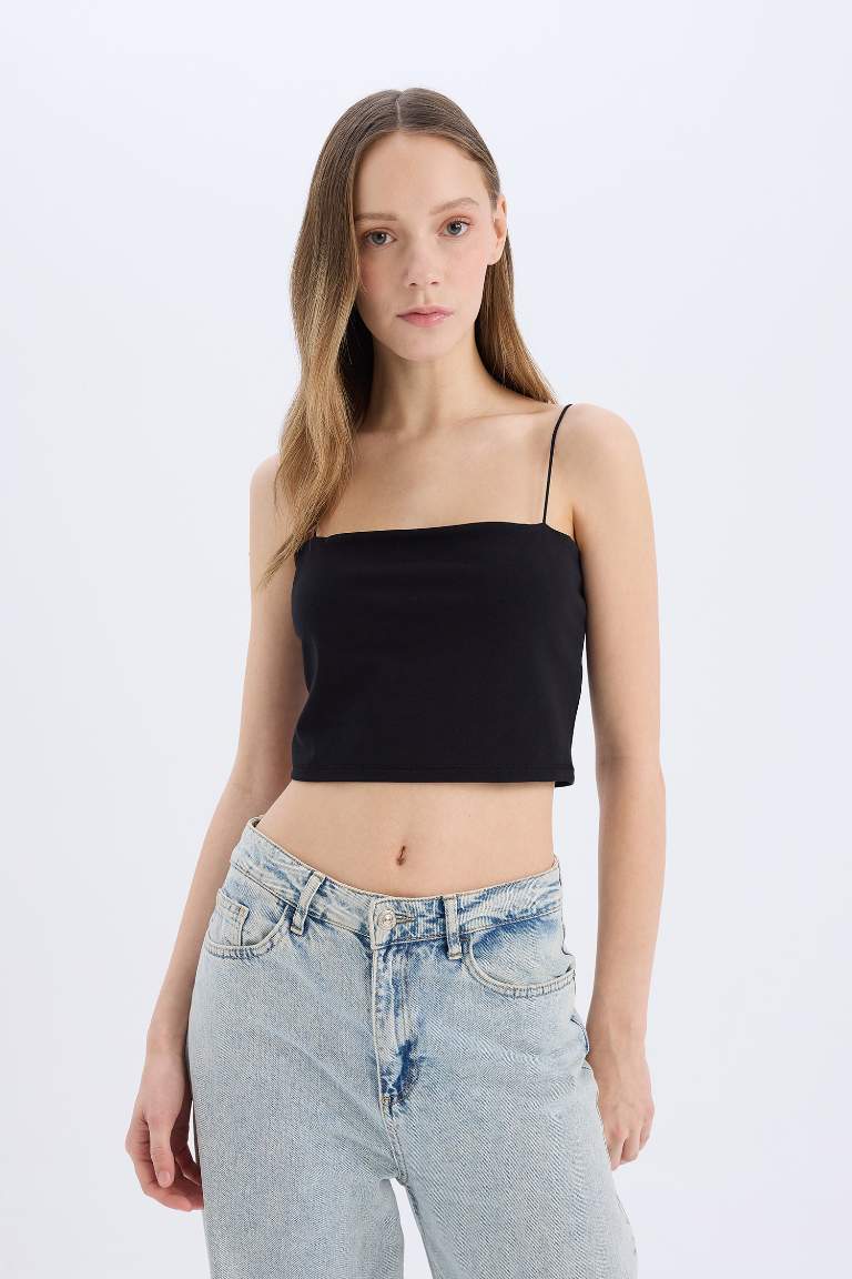 Fitted Strappy Cotton Crop Basic Tank Top