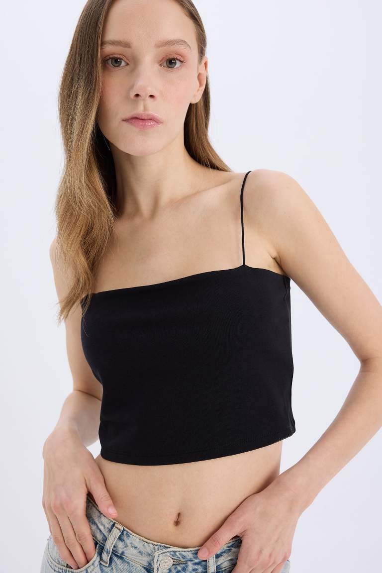 Fitted Strappy Cotton Crop Basic Tank Top