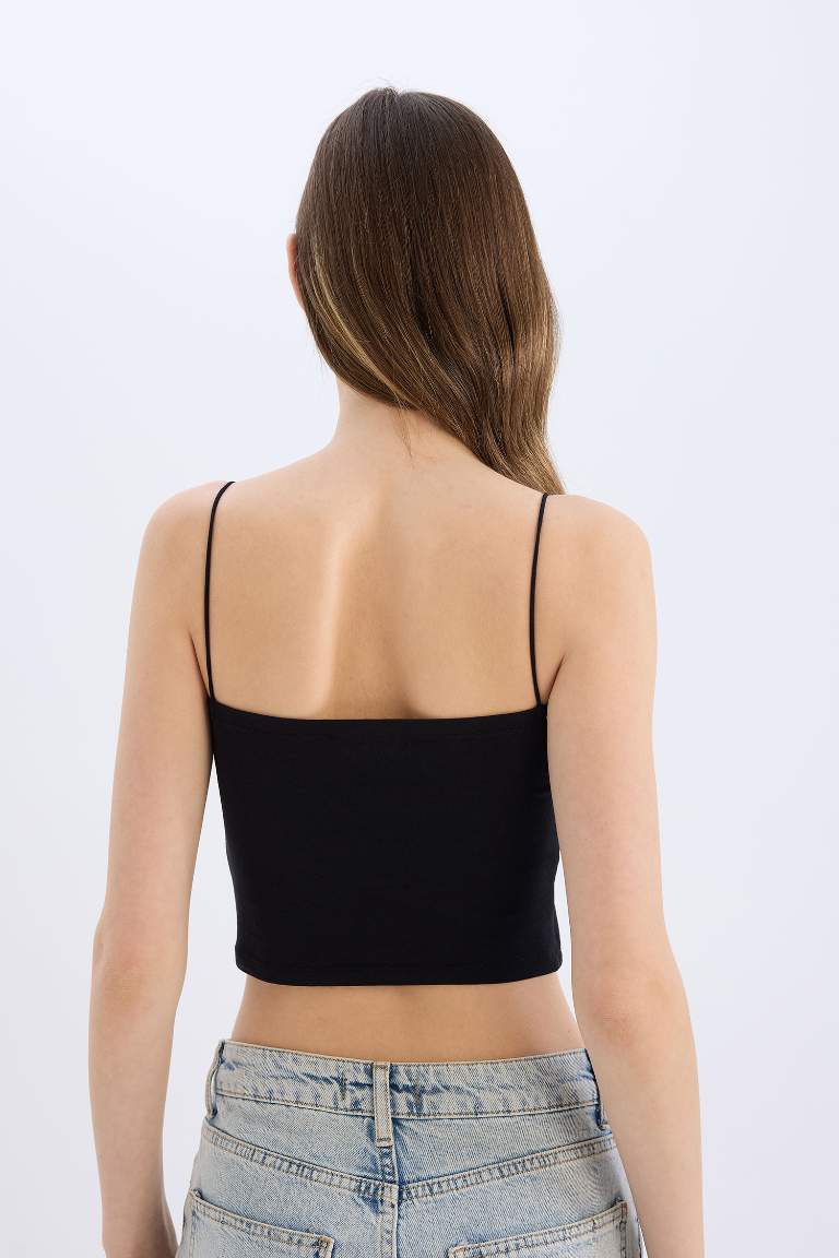 Fitted Strappy Cotton Crop Basic Tank Top