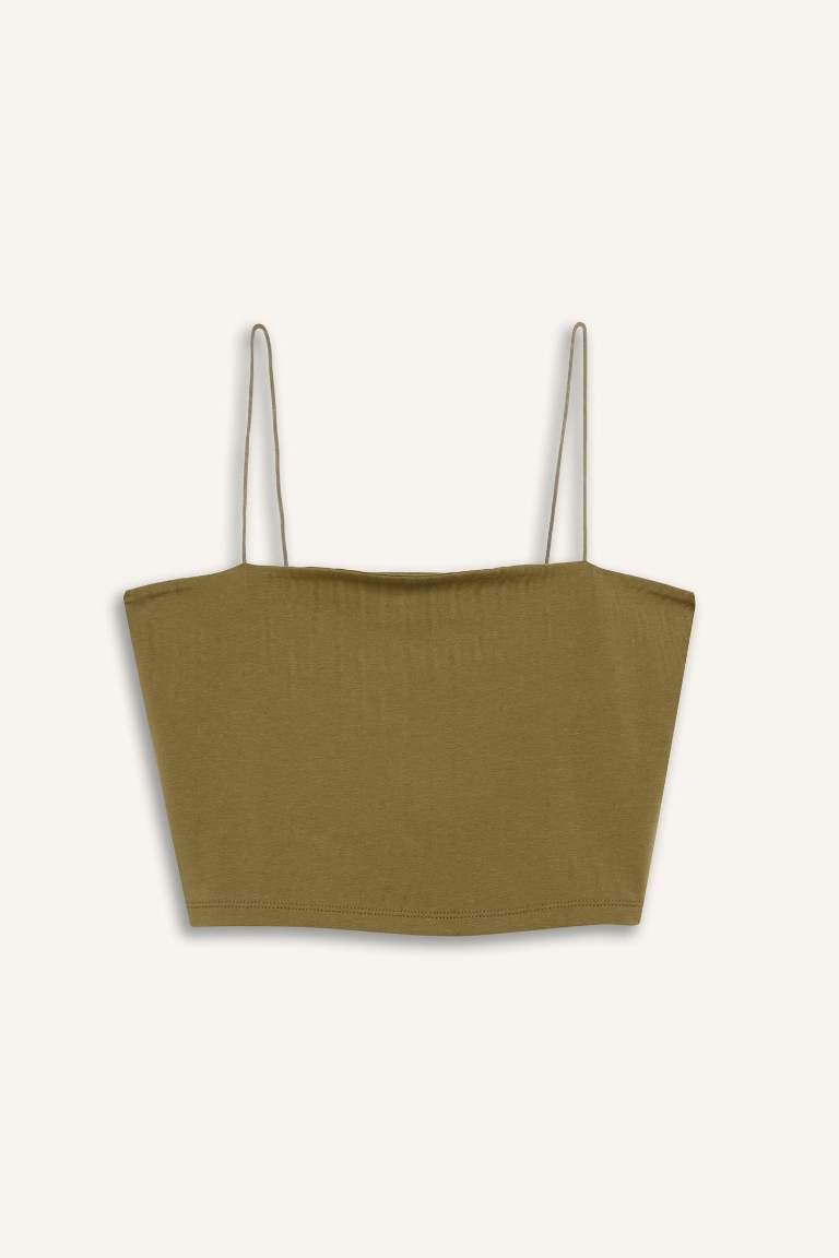 Fitted Strappy Cotton Crop Basic Tank Top