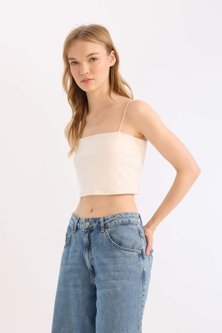 Fitted Strappy Cotton Crop Basic Tank Top