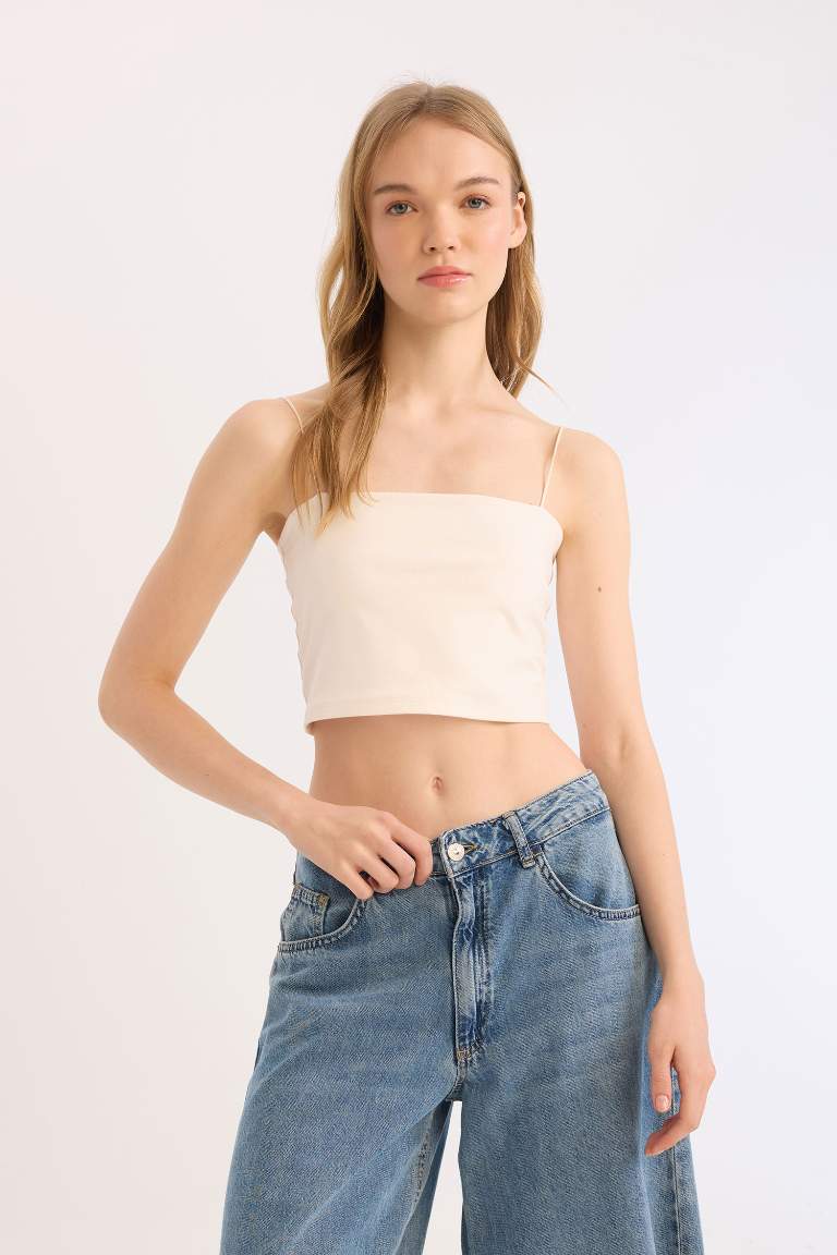 Fitted Strappy Cotton Crop Basic Tank Top