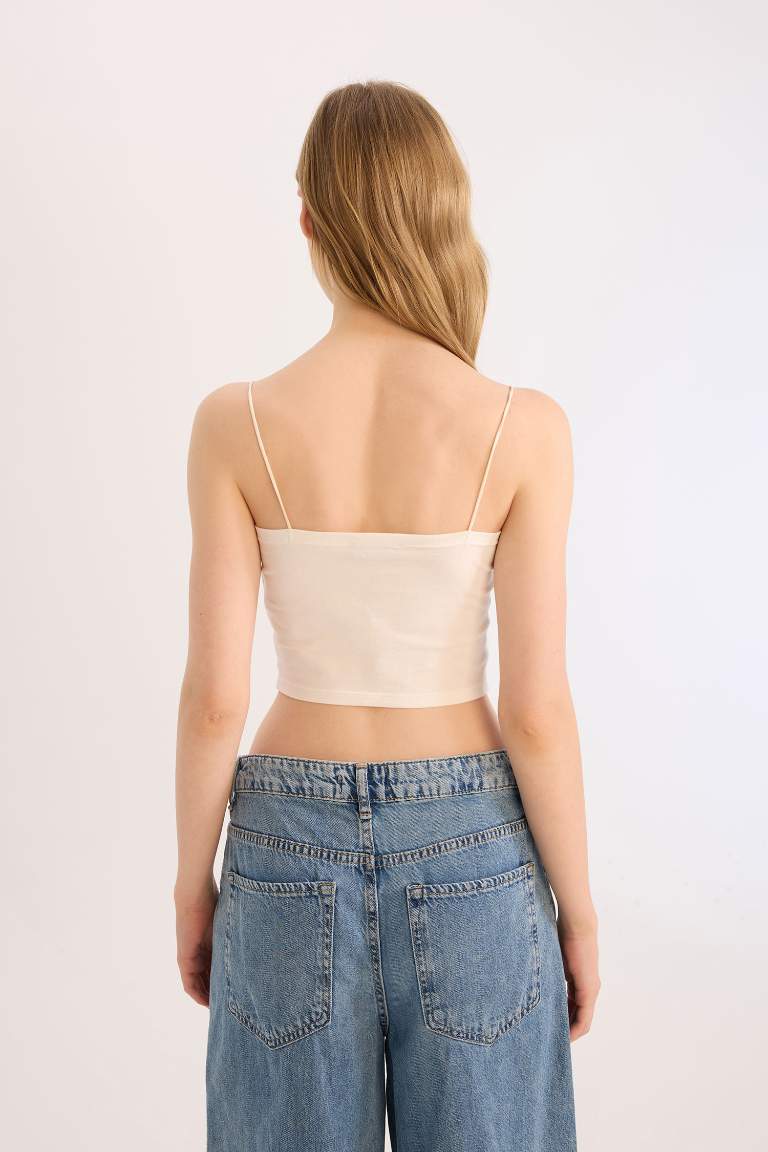 Fitted Strappy Cotton Crop Basic Tank Top