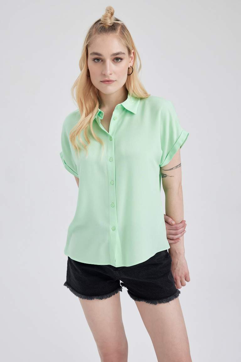 Regular Fit Shirt Collar Short Sleeve Shirt