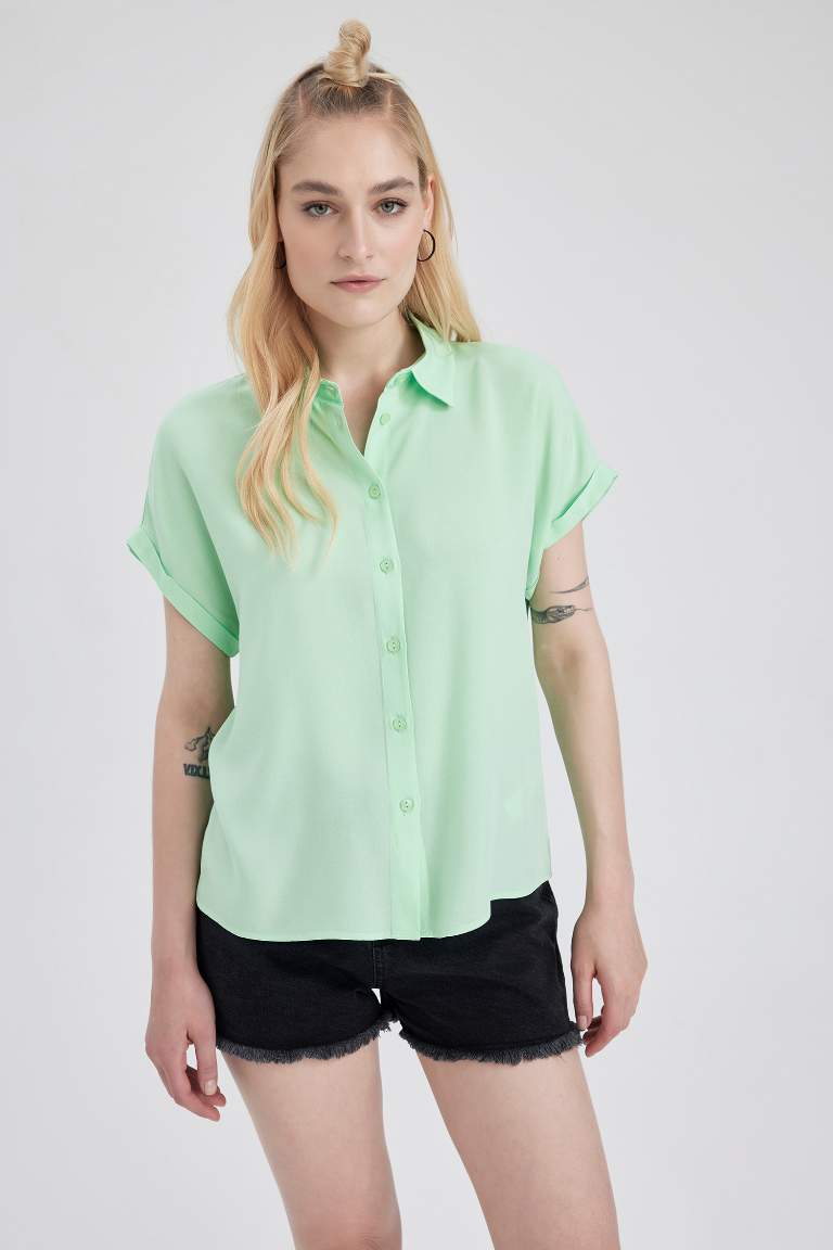 Regular Fit Shirt Collar Short Sleeve Shirt