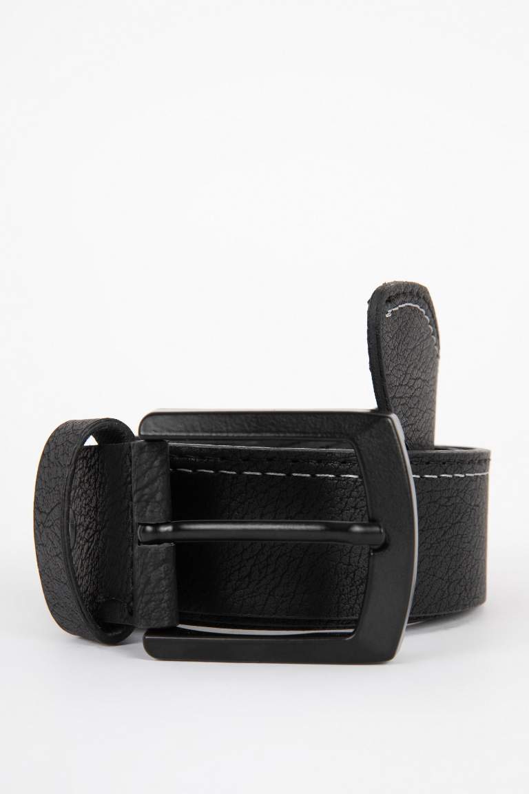 Men's Rectangle Buckle Faux Leather Belt