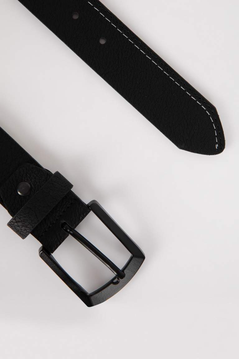 Men's Rectangle Buckle Faux Leather Belt