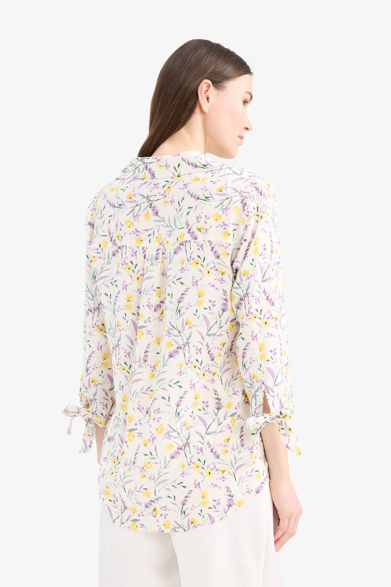 Loose Fit Çiçek Desenli Uzun Kollu Gömlek