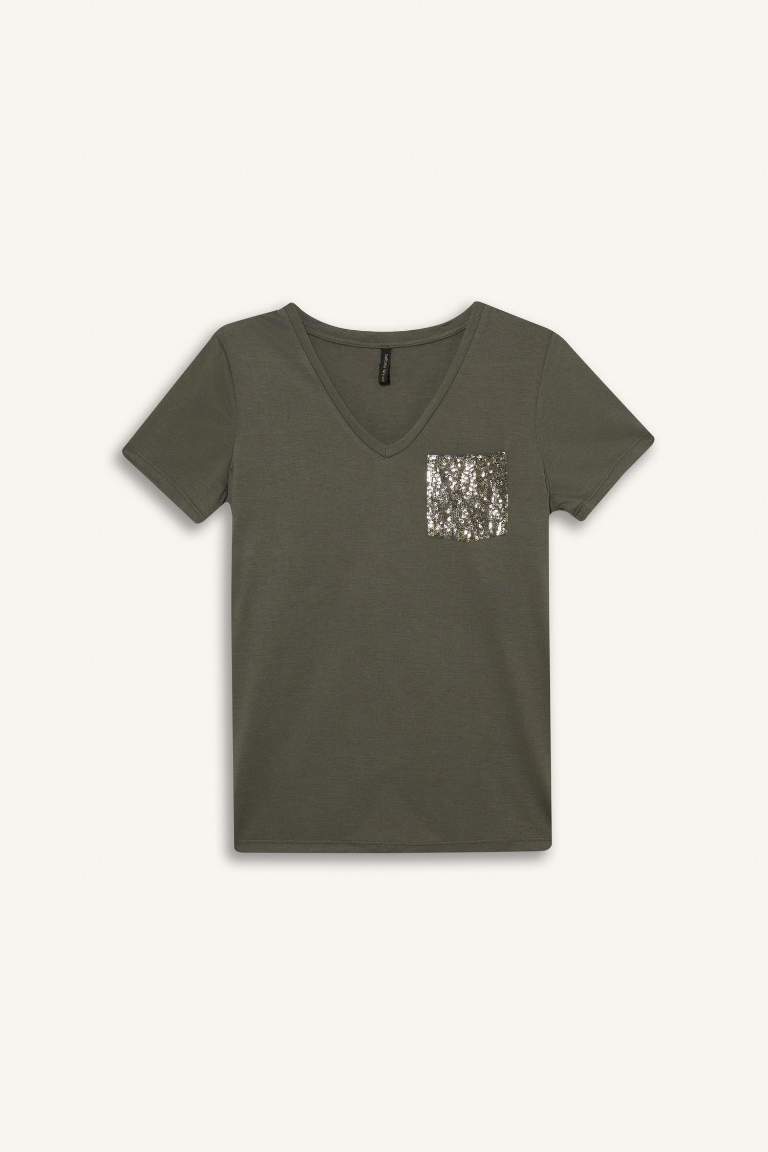 T-Shirt À Manches Courtes Coupe Régulière Col En V