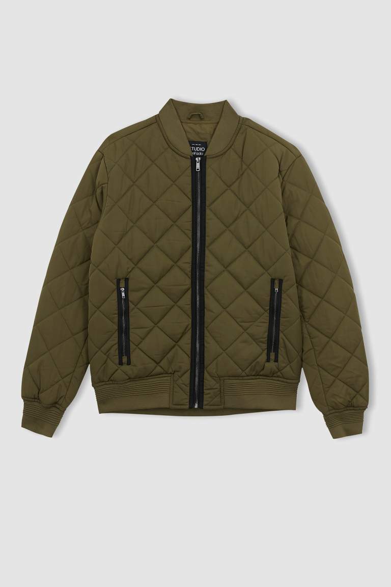 Su İtici Bomber Mont Ceket Slim Fit Dar Kesim Kolej Yaka Fermuarlı Cepli Astarlı Mevsimlik Hafif