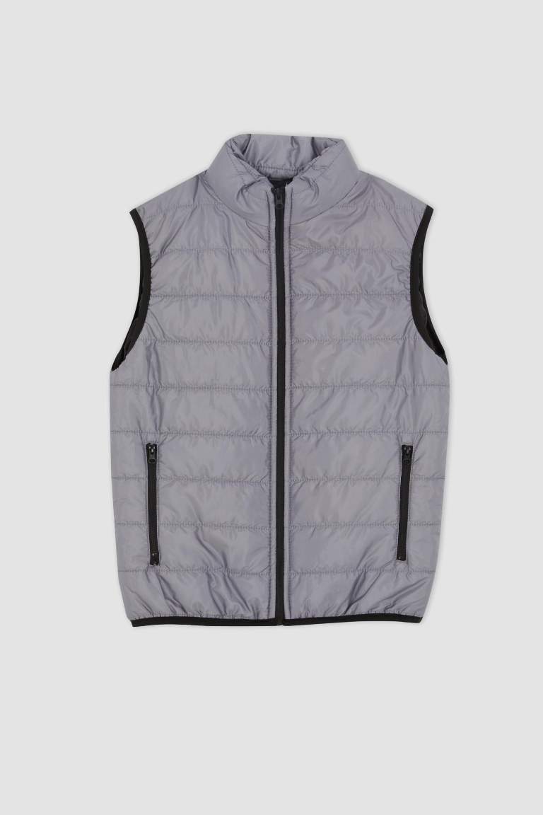 Slim Fit Dik Yaka Fermuar Kapamalı Su İtici Warmtech Isı Yalıtımlı Mevsimlik Şişme Yelek