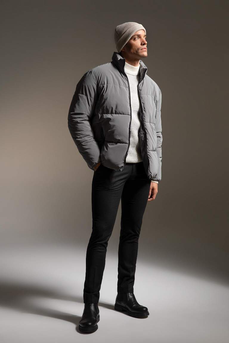 Slim Fit Dik Yaka Puffer Şişme Mont