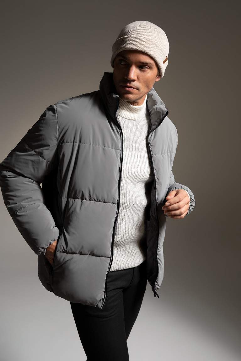 Slim Fit Dik Yaka Puffer Şişme Mont